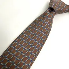 HERMES エルメス　ブラウン　シルク　ネクタイ 幾何学模様