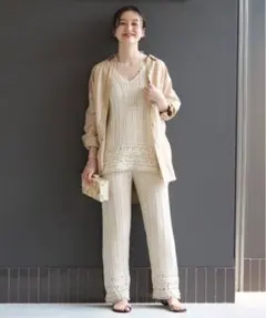 IENA ITALY コットンレースニット　プルオーバー　パンツ　SETUP