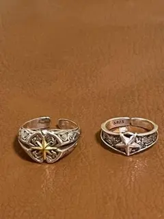 2個シルバー925 メキシカンジュエリーゴールド スター　星型モチーフリング