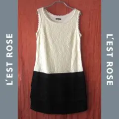 美品　L’EST ROSE／レストローズ★　レース／ニット切替　膝丈ワンピース