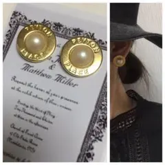 749☺︎英文字ロゴとゴールドとパールのアンティークピアス☺︎