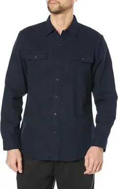 フランネルシャツ 2ポケット スリムフィット 長袖 メンズ 紺 ネイビー