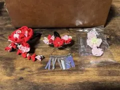 和装髪飾り 3点セット 赤 ピンク【ハンドメイド】
