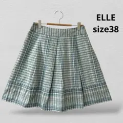 ELLEエル　チェック柄 プリーツミニスカート　38サイズ　ブルー系