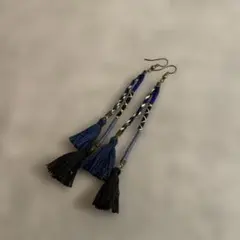 【ラオス】藍染 手紡ぎ糸 タッセルピアス エスニックスタイル