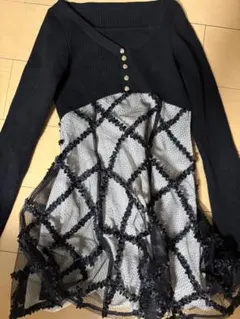 RESFXXY ネイビー長袖ニットワンピース