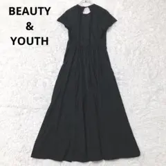 ビューティーアンドユース　ロングワンピース　フレア　半袖　無地　シンプル　日本製