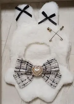 【ハンドメイド】ぬい服 着ぐるみ ぬいぐるみ ちびぬい 白黒 兎 白 黒