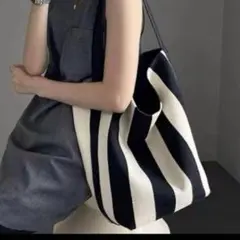 新生活　特価　レディース　ストライプトートバッグ　おしゃれ　大容量　黒白　新品