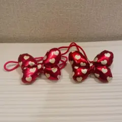 ハート柄 ピンク　レッド リボン ヘアゴム 2個　ディズニー ミニー　制服
