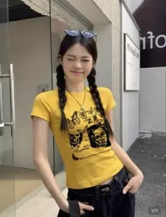 SHEIN イエロー グラフィック 半袖Tシャツ