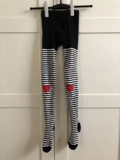 GLOBAL WORK キッズ　ニットタイツ　ブラックボーダー（ハート）