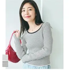 coca ボーダー リブニットボートネックトップス 美品