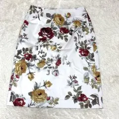 極美品【LAURA ASHLEY】花柄タイトスカート M白後ろスリット大人上品