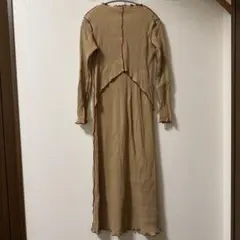 リブニット ロングワンピース ベージュ 配色メロウのサムネイル