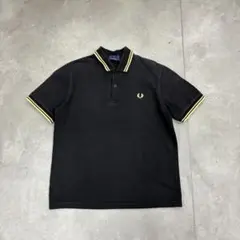 イングランド製　FREDPERRY 刺繍　半袖ポロシャツ　S相当　ブラック