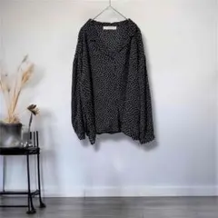 レイカズン◎ドット柄ブラウス　長袖　ブラック×ホワイト　羽織り　水玉模様