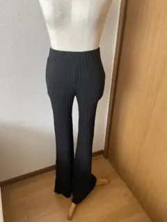 リブ編み ブラック フレアパンツS