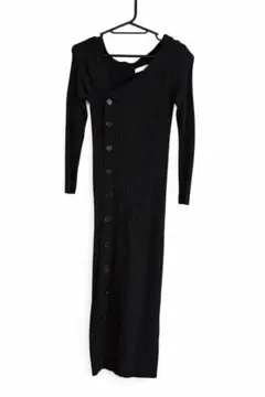 新品　リブ編み ブラック ロングワンピース