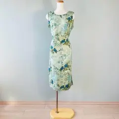 花柄 フラワープリント ウエストリボン ノースリーブ ロングワンピース N642