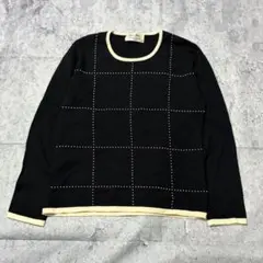 90’s vintage コットンニット ブラック 刺繍風ライン レトロ