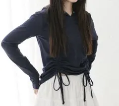 Heather フード付きネイビー長袖カットソー