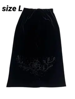 恵*美様 ロングスカートL 花柄ビジュー装飾ブラック黒フォーマルセレモニー入園卒