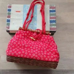 【SALE】赤小花柄 ちりめん カジュアル和裁バッグ