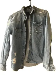 ZARA ザラ ダメージ加工 デニムジャケットシャツ リラックスフィット