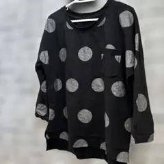 BLU ROYAL イタリア製　長袖カットソー　ブラックドット柄　コットン　ラメ