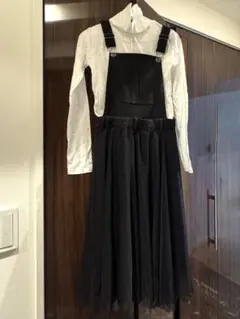 POM PONETTE AMI 黒オーバーオールワンピース 150/インナー付