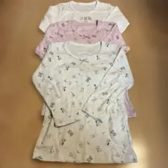 【新品未使用】　110cm 長袖肌着　猫とリボンプリント　3枚セット