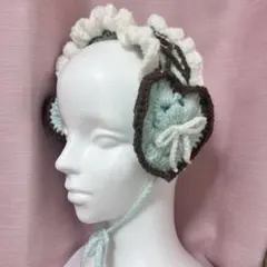 チョコミント イヤーマフ ヘッドドレス かぎ針編み ハンドメイド ロリータ