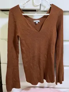 未使用　ユニクロ　リブカットソー　ブラウン　M