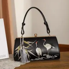鶴 竹刺繍和装用バッグ 礼装バッグ 利休バッグ 着物バッグ トートバッグ ギフト