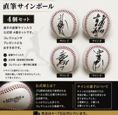 直筆サインボール 4個セット プロ野球 選手サイン 球団不明のサムネイル