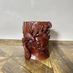 染付 筆筒 人物模様 詩 花瓶 古美術 古玩 賞物 青 磁器 ペンスタンド