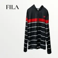 FILA レディース パーカー フルジップパーカー ブラック ボーダー 長袖 M