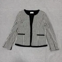 Ballsey ノーカラージャケット 千鳥格子柄 ノーカラージャケット 千鳥格子柄 モノトーン 白 黒 オフィス