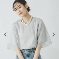 グローバルワーク　シフォン　ドッキング　Tシャツ　カットソー　Mサイズ　グレーのサムネイル
