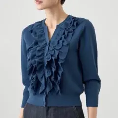 ANAYI 23SS フリリーキーネック カーディガン 青 38 フリル 美品✨のサムネイル