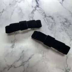 ベロアリボンバレッタ　ブラック　2個セット　ハンドメイド