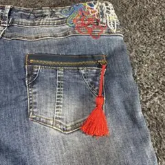 Desigual ライトブルー 刺繍ステッチ ストレッチデニムパンツ y2k