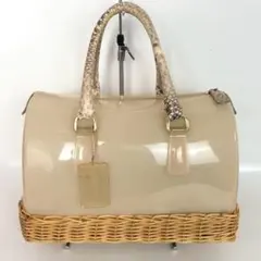 FURLA フルラ キャンディバッグ ハンドバッグ ベージュ かご風デザイン