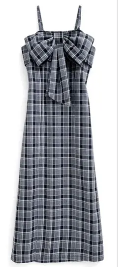 GRL チェック柄フロントリボンロングワンピース