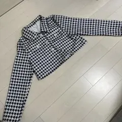 ハウンドトゥース 千鳥柄 クロップドジャケット フリーサイズ
