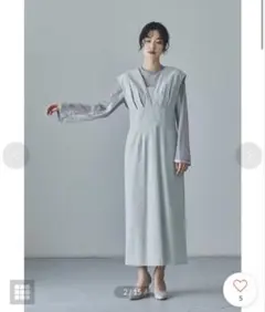 ANDRESSD Vラインジャガードドレス グレー　L