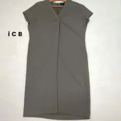 iCB 半袖 フレンチスリーブ Vネック コクーン ワンピース カーキのサムネイル