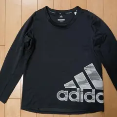 【中古】adidas★160cm・キッズ長袖カットソー(ブラック)