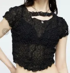 LAGUAGEM CRUMPLY CUT　シアーシャーリング トップス　ブラックのサムネイル